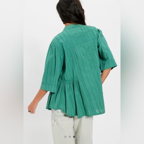 Free People We The Free “Willow” Button Down Top - Bottle Green NWT - Picture 3 of 4
